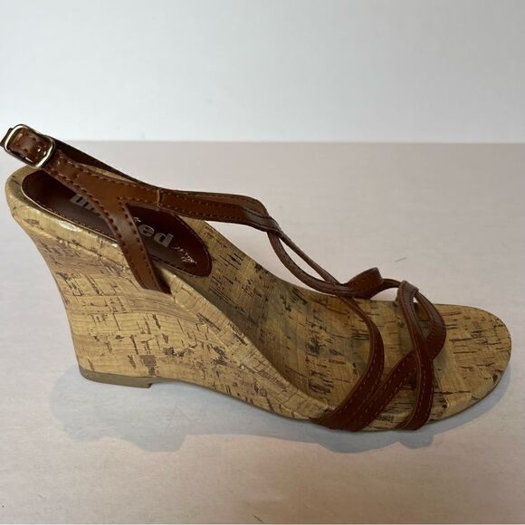 Unlisted Women's Wedge Sandals 8 1/2M Brown/Tan Cork Strappy - Picture 4 of 8